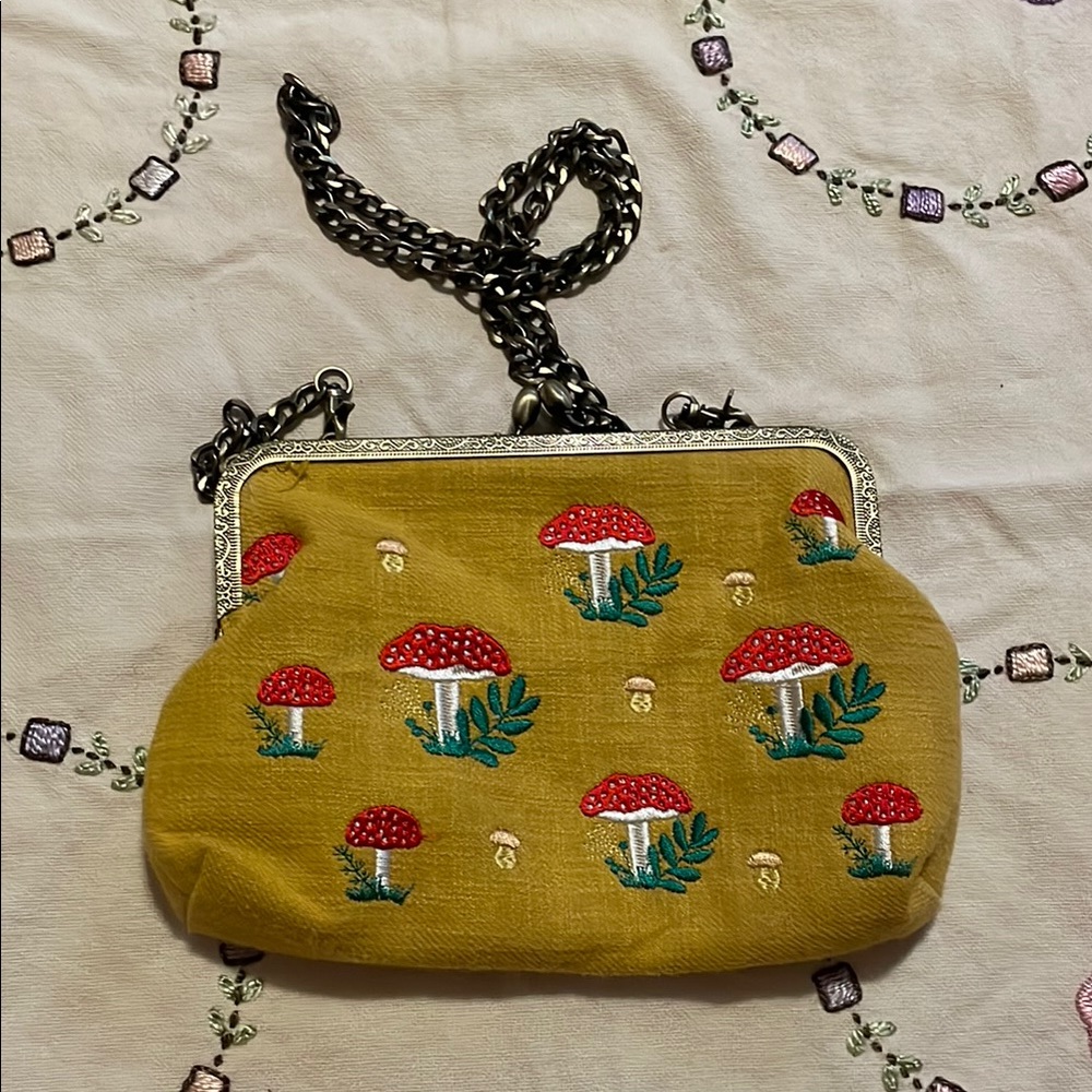 Embroidered Mushroom Yellow Crossbody
